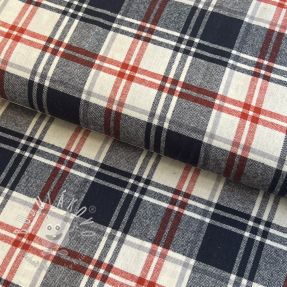 Bavlnená látka YARN DYED CHECK BRUSHED navy brick