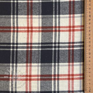 Bavlnená látka YARN DYED CHECK BRUSHED navy brick