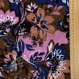Teplákovina Flowers Mici brown digital print