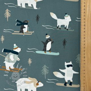 Teplákovina Winter animals sage digital print