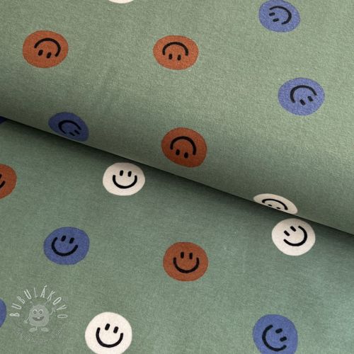 Bavlnená látka FLANNEL Happy faces army green