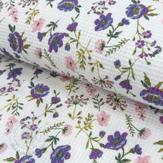 Bavlna s vaflovou väzbou Flowers white digital print