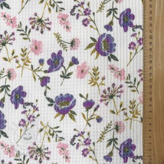 Bavlna s vaflovou väzbou Flowers white digital print