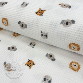 Bavlna s vaflovou väzbou Animals white digital print