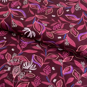 Bavlnená látka Leaves bordeaux digital print
