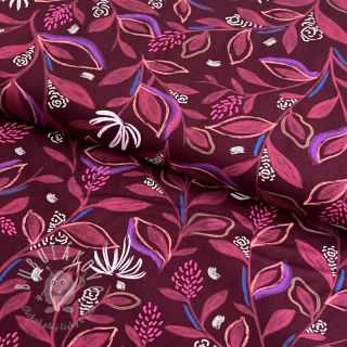 Bavlnená látka Leaves bordeaux digital print