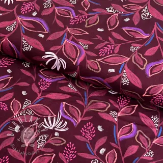 Bavlnená látka Leaves bordeaux digital print