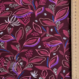Bavlnená látka Leaves bordeaux digital print