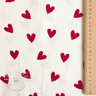 Bavlnená látka FLANNEL Hearts off white
