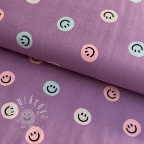 Bavlnená látka FLANNEL Happy faces lavender