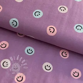 Bavlnená látka FLANNEL Happy faces lavender