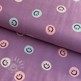 Bavlnená látka FLANNEL Happy faces lavender