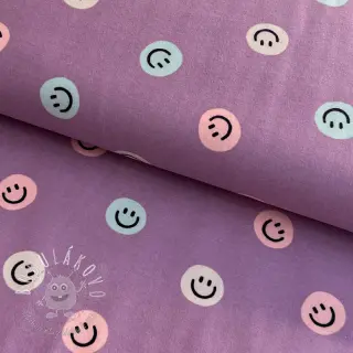 Bavlnená látka FLANNEL Happy faces lavender