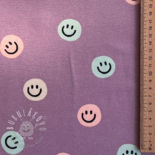 Bavlnená látka FLANNEL Happy faces lavender