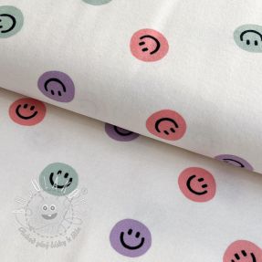 Bavlnená látka FLANNEL Happy faces off white lilac