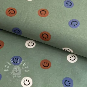 Bavlnená látka FLANNEL Happy faces army green