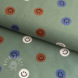 Bavlnená látka FLANNEL Happy faces army green