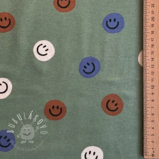Bavlnená látka FLANNEL Happy faces army green