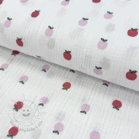 Dvojitá gázovina/mušelín Fruits apple white