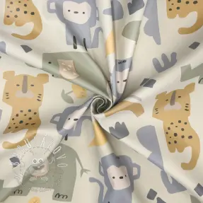 Látka na pršiplášť Safari animals ecru