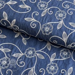 Bavlnená látka JEANS EMBROIDERY Flowers