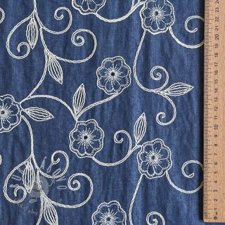 Bavlnená látka JEANS EMBROIDERY Flowers