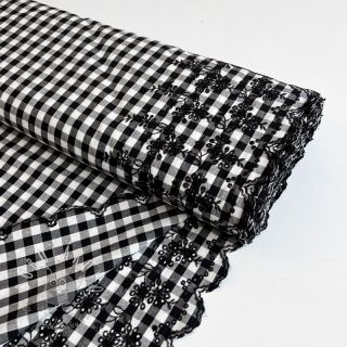 Bavlnená látka Checks black white 1-side border