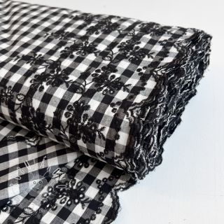 Bavlnená látka Checks black white 1-side border
