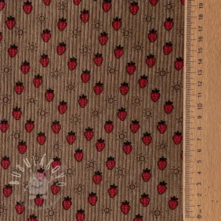 Menčester STRETCH Little strawberries taupe