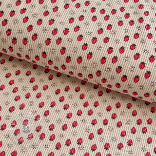 Menčester STRETCH Little strawberries light sand