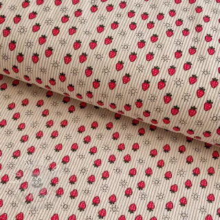 Menčester STRETCH Little strawberries light sand