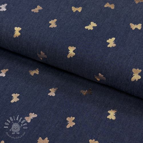 Bavlnená látka JEANS FOIL Butterfly dark blue