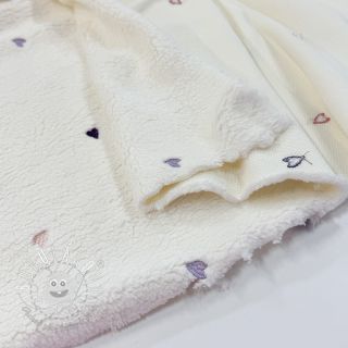 Kabátovina TEDDY EMBROIDERY Hearts ecru