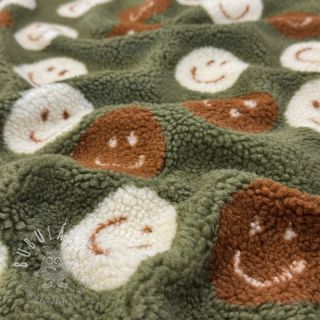 Kabátovina TEDDY JACQUARD Happy faces green
