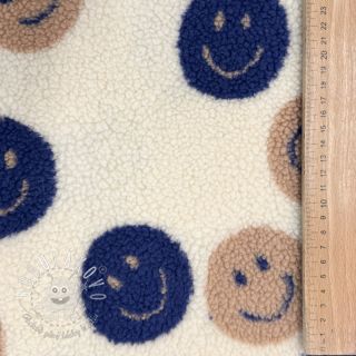 Kabátovina TEDDY JACQUARD Happy faces ecru