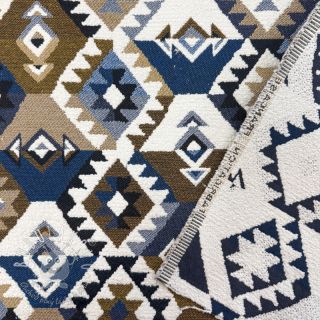 Dekoračná látka jacquard Kilim cobalt havane
