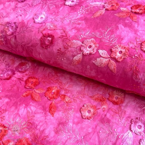 Bavlnená látka TIE DYE EMBROIDERY Poppy design U