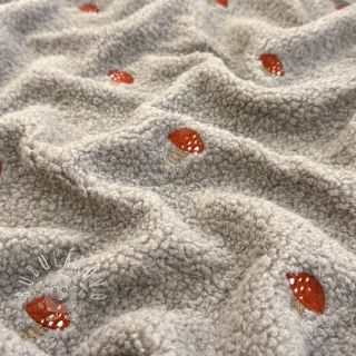 Kabátovina TEDDY EMBROIDERY Little mushrooms pebble