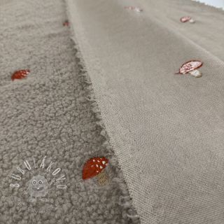 Kabátovina TEDDY EMBROIDERY Little mushrooms pebble