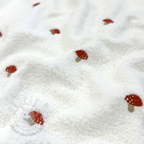 Kabátovina TEDDY EMBROIDERY Little mushrooms off white