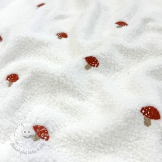 Kabátovina TEDDY EMBROIDERY Little mushrooms off white