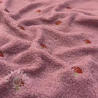Kabátovina TEDDY EMBROIDERY Little mushrooms old pink