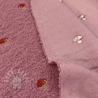Kabátovina TEDDY EMBROIDERY Little mushrooms old pink