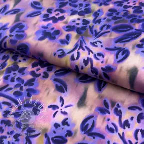 Bavlnená látka SATIN Purple flowers digital print