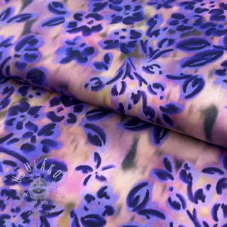 Bavlnená látka SATIN Purple flowers digital print