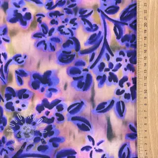 Bavlnená látka SATIN Purple flowers digital print