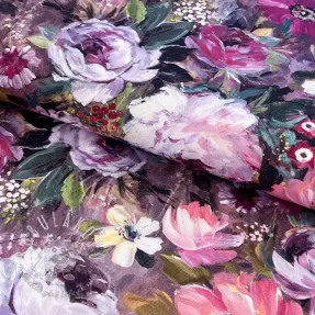 Dekoračná látka Oil painting flowers mauve digital print