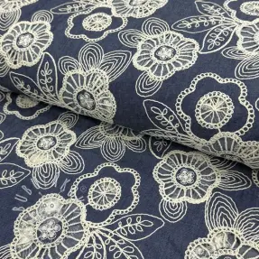 Bavlnená látka JEANS EMBROIDERY Niva design A