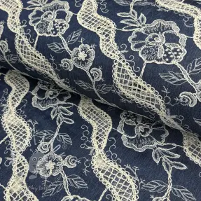 Bavlnená látka JEANS EMBROIDERY Flora design A