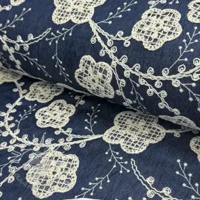 Bavlnená látka JEANS EMBROIDERY Flora design C